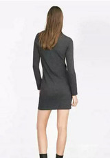 Grey Plain Zipper Collarless Round Neck Long Sleeve Casual Polyester Mini Dress