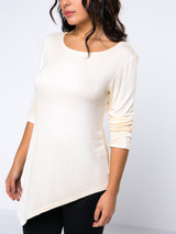 Casual Exquisite Round Neck Asymmetrical Hems Plain Long Sleeve T-Shirt