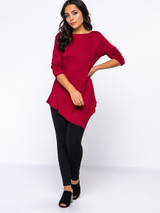 Casual Exquisite Round Neck Asymmetrical Hems Plain Long Sleeve T-Shirt