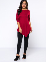 Casual Exquisite Round Neck Asymmetrical Hems Plain Long Sleeve T-Shirt