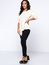 Casual Exquisite Round Neck Asymmetrical Hems Plain Long Sleeve T-Shirt