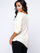 Casual Exquisite Round Neck Asymmetrical Hems Plain Long Sleeve T-Shirt
