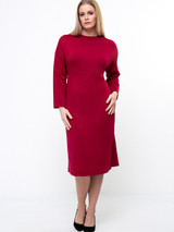 Casual Crew Neck Solid Midi Long Sleeve Plus Size Shift Dress