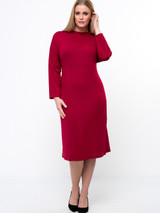 Casual Crew Neck Solid Midi Long Sleeve Plus Size Shift Dress