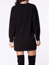 Casual Crew Neck Plain Long Sleeve Shift Dress