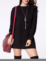Casual Crew Neck Plain Long Sleeve Shift Dress