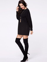 Casual Crew Neck Plain Long Sleeve Shift Dress