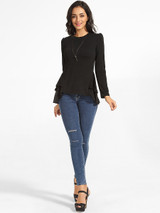 Casual Crew Neck Plain Cotton Long Sleeve T-shirt