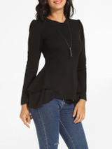 Casual Crew Neck Plain Cotton Long Sleeve T-shirt