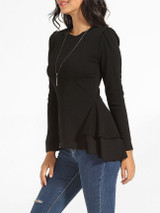 Casual Crew Neck Plain Cotton Long Sleeve T-shirt