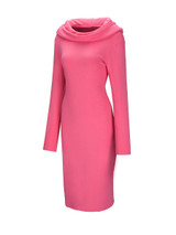 Casual Cowl Neck Plain Long Sleeve Bodycon Dress