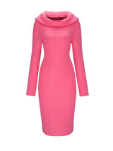Casual Cowl Neck Plain Long Sleeve Bodycon Dress