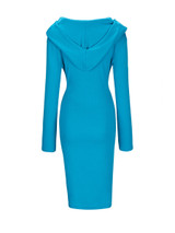 Casual Cowl Neck Plain Long Sleeve Bodycon Dress
