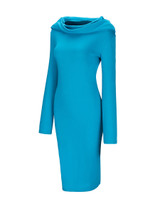 Casual Cowl Neck Plain Long Sleeve Bodycon Dress
