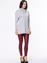 Casual Cowl Neck Decorative Button Plain Sweater