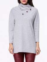 Casual Cowl Neck Decorative Button Plain Sweater