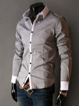 Casual Color Block Patchwork Small Lapel Long Sleeve Men's Shirt
