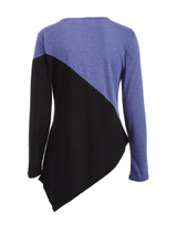 Casual Color Block Asymmetric Hem Round Neck Long Sleeve T-Shirt