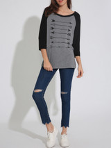 Casual Boat Neck Printed Raglan Sleeve Long Sleeve T-Shirt