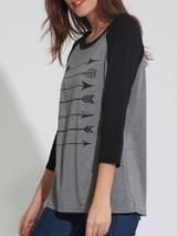 Casual Boat Neck Printed Raglan Sleeve Long Sleeve T-Shirt