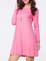 Casual Boat Neck Plain Long Sleeve Shift Dress