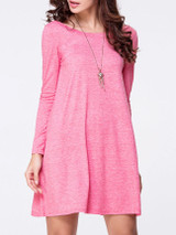 Casual Boat Neck Plain Long Sleeve Shift Dress