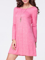Casual Boat Neck Plain Long Sleeve Shift Dress