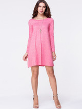 Casual Boat Neck Plain Long Sleeve Shift Dress