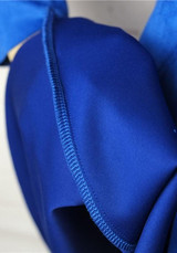 Casual Blue Plain Pleated High Neck Long Sleeve Mini Dress