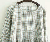 Casual Blue Plaid Print Buttons Long Sleeve Dress