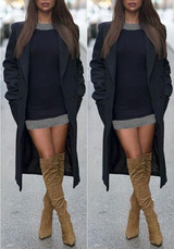 Casual Blue Patchwork Round Neck Long Sleeve Mini Dress