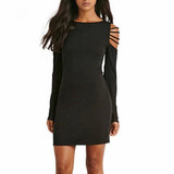 Casual Black Plain Hollow-out Round Neck Long Sleeve Bodycon Clubwear Mini Dress