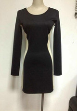 Casual Black Patchwork Irregular Round Neck Long Sleeve Mini Dress