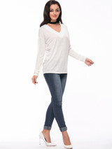 Casual Basic Designed Deep V-Neck Plain Long Sleeve T-Shirt Casual Basic Designed Deep V-Neck Plain Long Sleeve T-Shirt