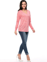 Casual Basic Designed Deep V-Neck Plain Long Sleeve T-Shirt Casual Basic Designed Deep V-Neck Plain Long Sleeve T-Shirt