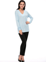 Casual Basic Designed Deep V-Neck Plain Long Sleeve T-Shirt Casual Basic Designed Deep V-Neck Plain Long Sleeve T-Shirt