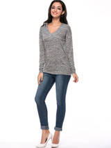 Casual Basic Designed Deep V-Neck Plain Long Sleeve T-Shirt Casual Basic Designed Deep V-Neck Plain Long Sleeve T-Shirt