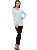 Casual Basic Designed Deep V-Neck Plain Long Sleeve T-Shirt Casual Basic Designed Deep V-Neck Plain Long Sleeve T-Shirt