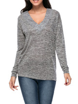 Casual Basic Designed Deep V-Neck Plain Long Sleeve T-Shirt Casual Basic Designed Deep V-Neck Plain Long Sleeve T-Shirt
