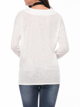 Casual Basic Designed Deep V-Neck Plain Long Sleeve T-Shirt Casual Basic Designed Deep V-Neck Plain Long Sleeve T-Shirt
