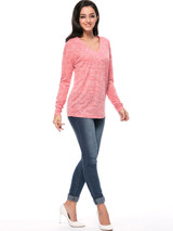 Casual Basic Designed Deep V-Neck Plain Long Sleeve T-Shirt Casual Basic Designed Deep V-Neck Plain Long Sleeve T-Shirt