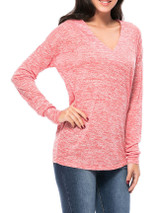 Casual Basic Designed Deep V-Neck Plain Long Sleeve T-Shirt Casual Basic Designed Deep V-Neck Plain Long Sleeve T-Shirt