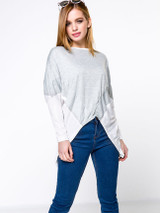 Casual Asymmetric Hem Color Block Plus Size T-Shirt With Long Sleeve