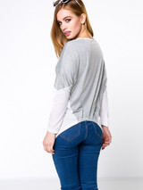 Casual Asymmetric Hem Color Block Plus Size T-Shirt With Long Sleeve
