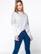 Casual Asymmetric Hem Color Block Plus Size T-Shirt With Long Sleeve