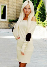 Casual Apricot Patchwork Print Boat Neck Long Sleeve Mini Dress