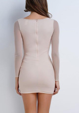 Casual Apricot Patchwork Drawstring V-neck Long Sleeve Mini Dress