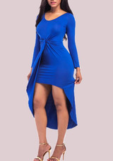 Royal Blue Irregular Bodycon Round Neck Long Sleeve Party Midi Dress