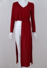 Red Cut Out V-neck Long Sleeve Fashion Maxi Dress