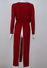 Red Cut Out V-neck Long Sleeve Fashion Maxi Dress